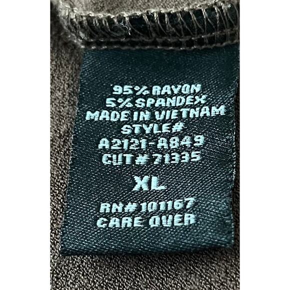 KIM & CAMI LONG RAGLAN SLV ROUND NECK TOP, WOMENS, XL, BROWN WITH GOLDTONE STARS - Picture 10 of 11